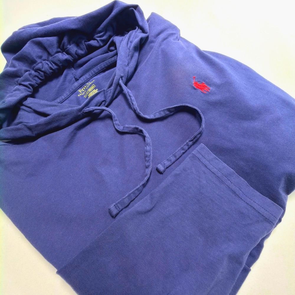 Polo Ralph Lauren Long Sleeve Hooded T Shirt Men's Large Blue Pony Hoodie